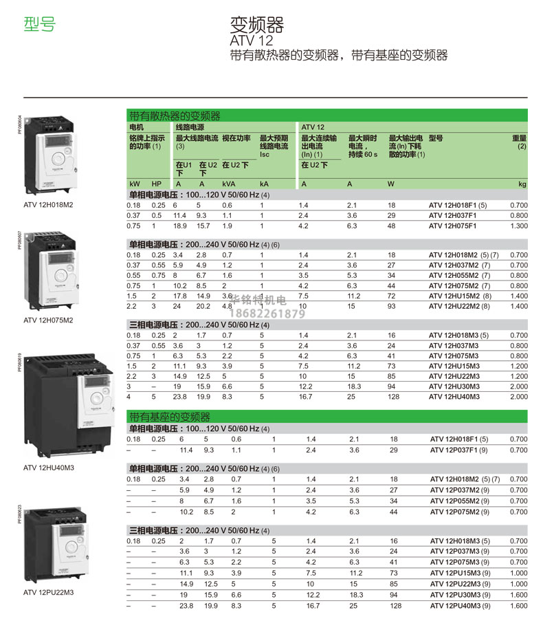 施耐德變頻器ATV12變頻器ATV-0.18kW-0.25hp機械設備專用變頻器