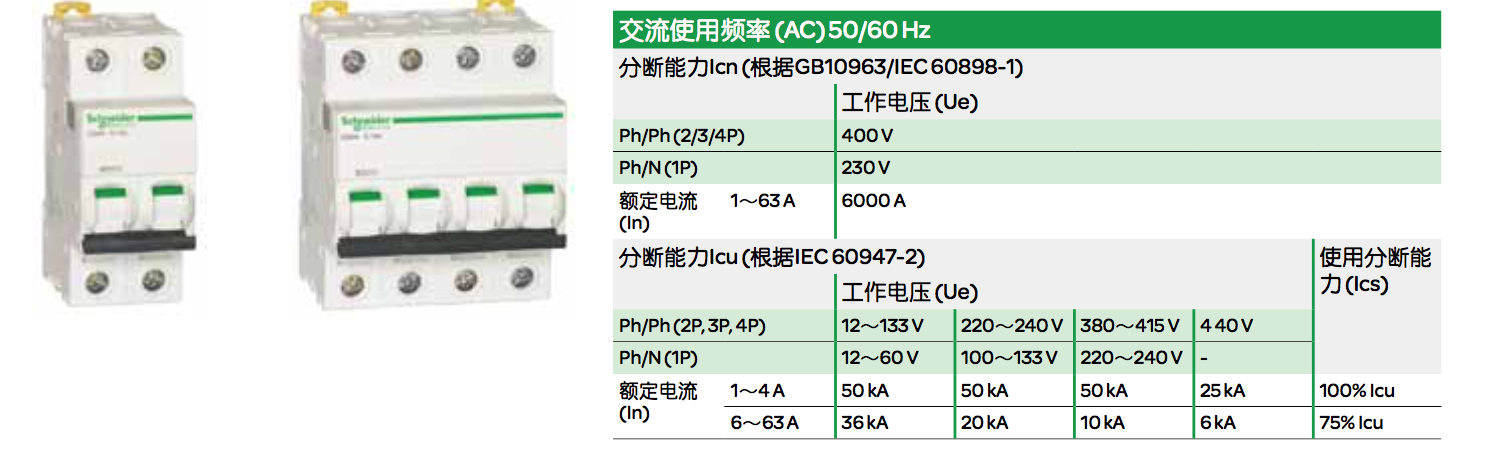 施耐德IC65N,EA9系列斷路器的脫扣曲線有哪幾種?